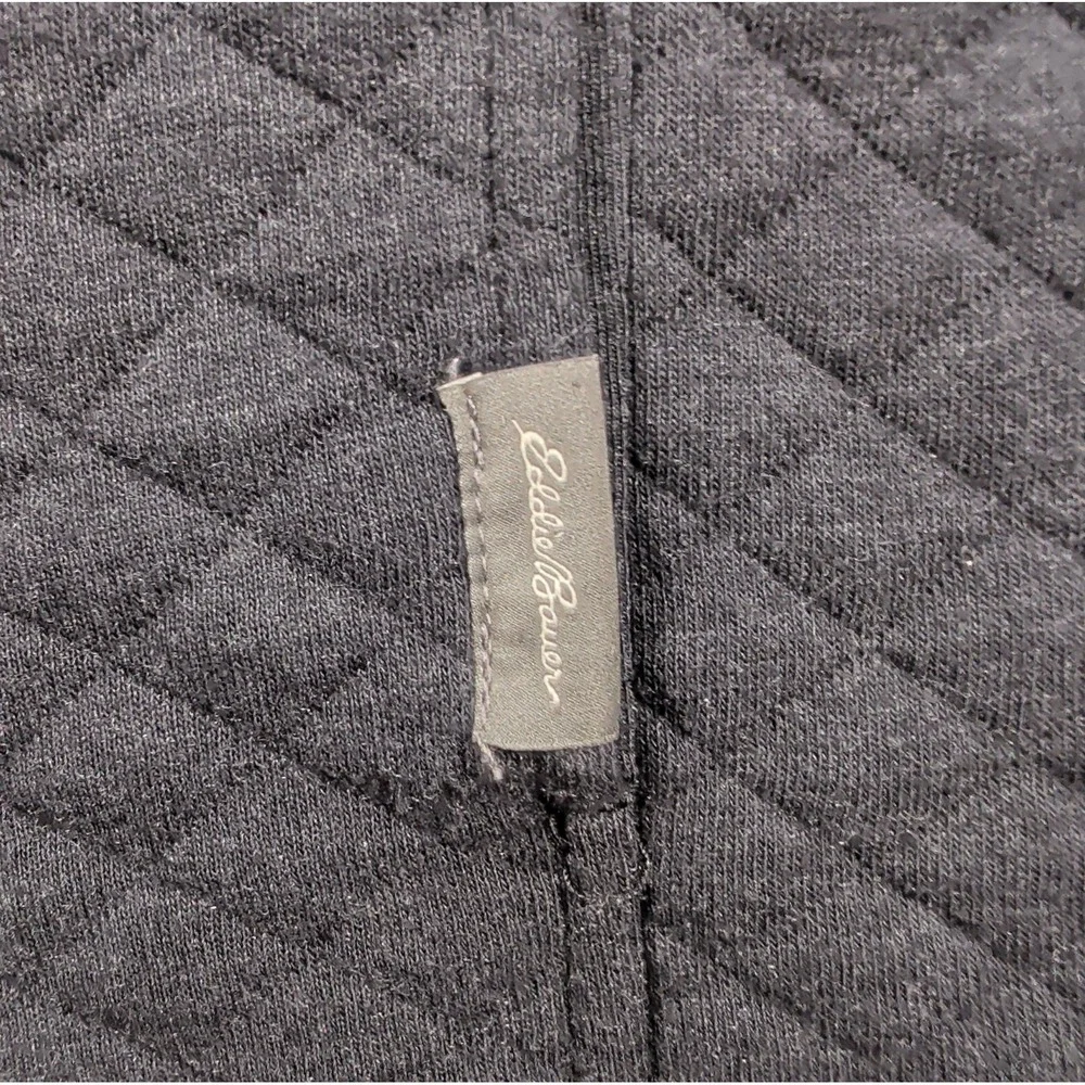 EDDIE BAUER Pullover 1/4 Snap Mock Quilted Black Sz XL Sweater Midweight EUC